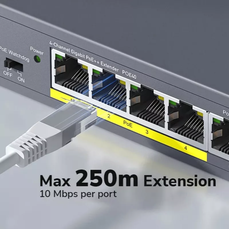 CUDY POE40 4-Port PoE Switch/Extender with 1 Uplink, 802.3af/at, 250m Extend, Metal Housing