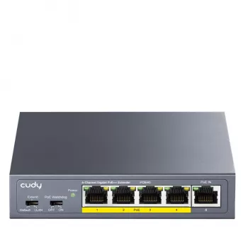 CUDY POE40 4-Port PoE Switch/Extender with 1 Uplink, 802.3af/at, 250m Extend, Metal Housing