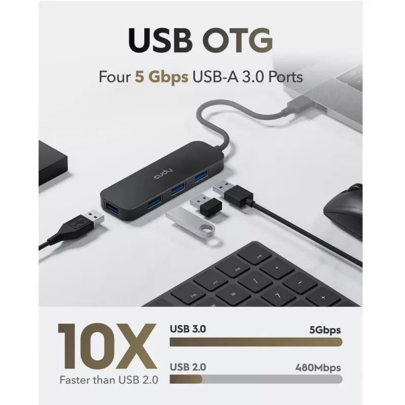 Cudy UH40A PortMate USB-A to 4-Port USB 3.0 Hub 5Gbps Data Only Plastic Compact Black