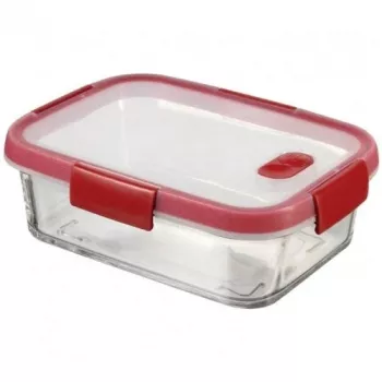 CURVER Glass Food Bowl Rectangle 0.9L Smart Cook, Borosilicate Glass, Blue Lid, Airtight, Oven Safe up to 400°C