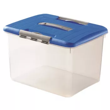 CURVER Hobby Optima 30L Storage Box with Lid and Handle, Transparent Base with Blue Lid, 42.8 x 34 x 28.1 cm