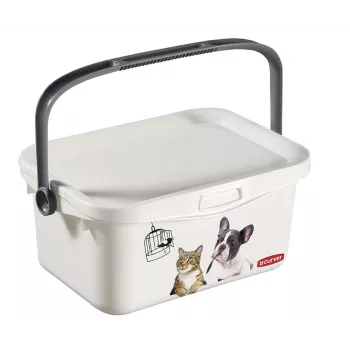 CURVER Multiboxx 3L Storage Box with Lid and Handle, Cat & Dog Design, Transparent with Print, 26x18x11cm