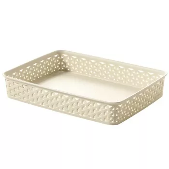 CURVER My Style A4 Storage Basket in Cream Rattan Effect — Durable PP Organizer with Integrated Handles, Stackable