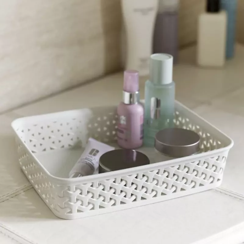 CURVER My Style A5 Storage Basket in Cream – Rattan Effect Weave, Stackable & Nestable