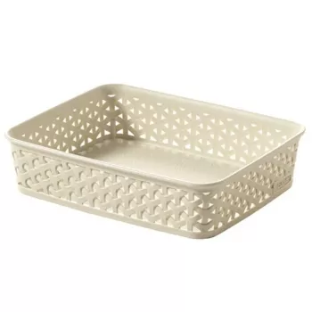 CURVER My Style A5 Storage Basket in Cream – Rattan Effect Weave, Stackable & Nestable