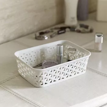 CURVER My Style A6 Storage Basket in Cream, Rattan Effect, Stackable