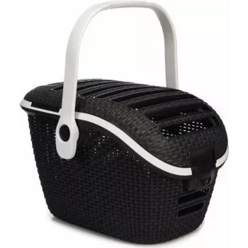 CURVER Pet Carrier Graphite - Rattan Look Plastic Carrier for Cats & Small Dogs up to 8kg
