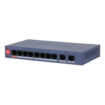 DAHUA CS4010-8ET2GT-110 10-Port Gigabit Ethernet Switch with 8 Fast Ethernet Ports and 2 Gigabit Uplinks, Fanless Desktop Design