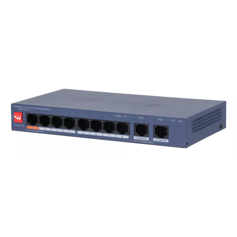 DAHUA CS4010-8ET2GT-110 10-Port Gigabit Ethernet Switch with 8 Fast Ethernet Ports and 2 Gigabit Uplinks, Fanless Desktop Design