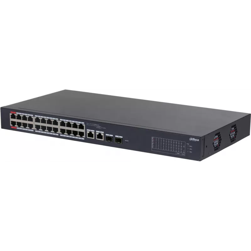 DAHUA CS4226-24ET-375 26-Port Layer 2+ Managed PoE+ Switch with 24 Gigabit PoE+ Ports, 2 SFP Uplinks, 375W Budget, Fanless, Rackmount