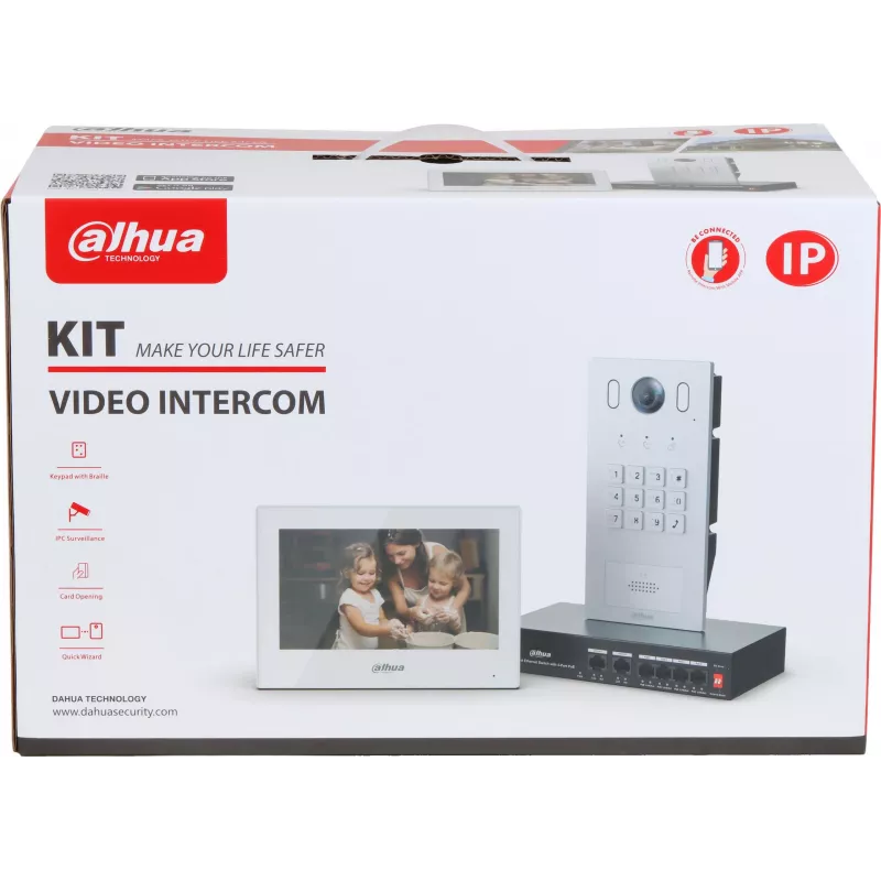 DAHUA KTP05(F) 2-Wire IP Video Intercom Kit with 7 inch Touchscreen Indoor Monitor, 2MP Outdoor Station, and Power Supply