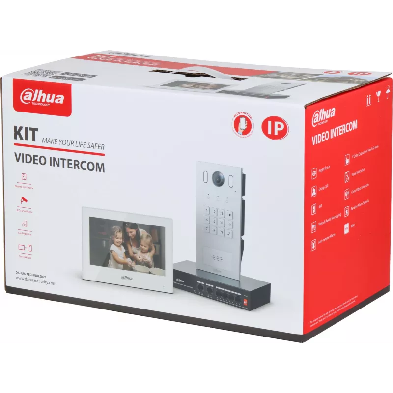 DAHUA KTP05(F) 2-Wire IP Video Intercom Kit with 7 inch Touchscreen Indoor Monitor, 2MP Outdoor Station, and Power Supply