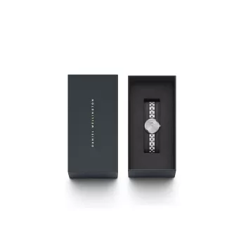 Daniel Wellington Quadro Mini Pressed Sheffield Women's Watch DW00100719 - 22mm Rose Gold Stainless Steel Case, Eggshell White Dial, Black Italian Leather Strap