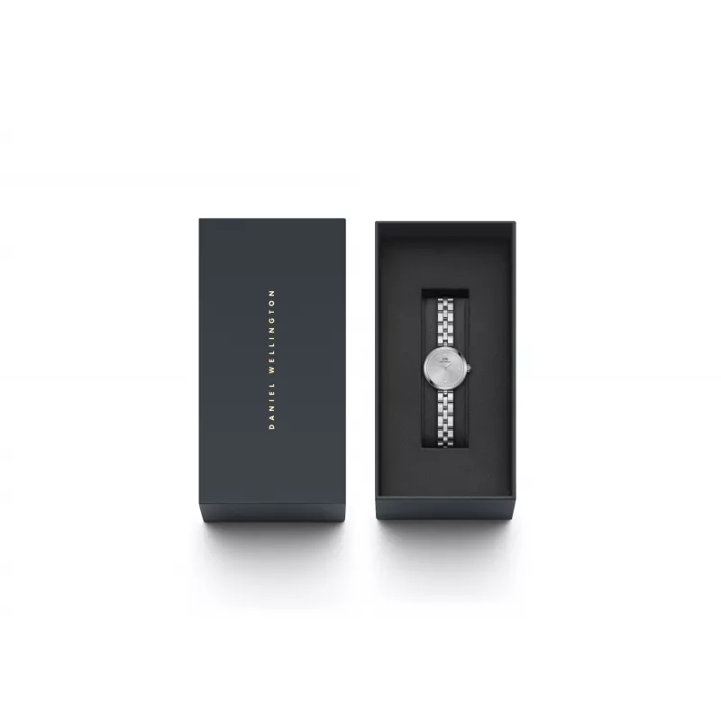 Daniel Wellington Quadro Mini Pressed Sheffield Women's Watch DW00100719 - 22mm Rose Gold Stainless Steel Case, Eggshell White Dial, Black Italian Leather Strap