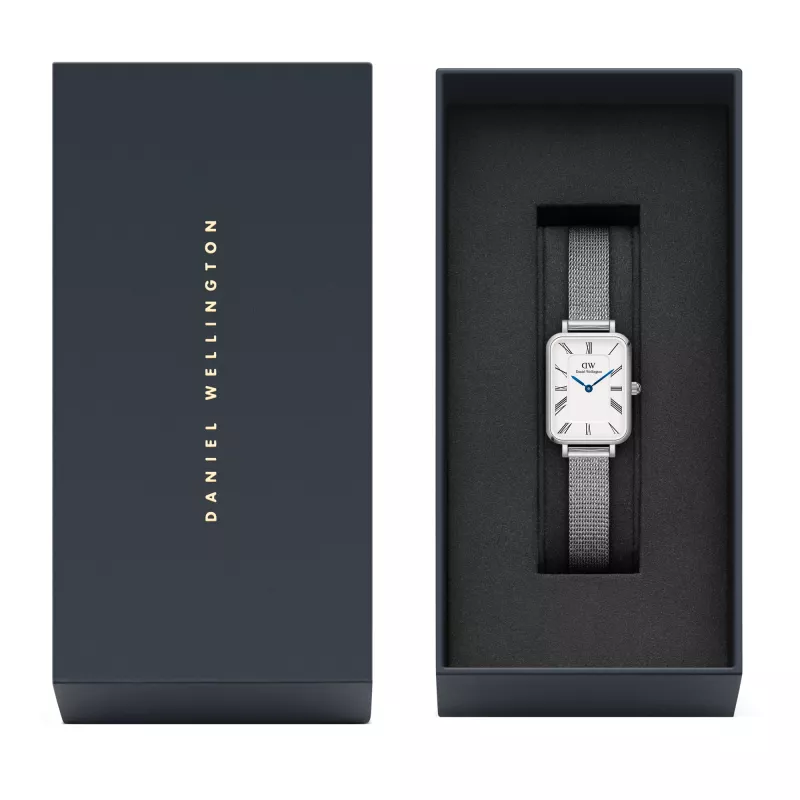 DANIEL WELLINGTON Quadro Women's Watch 26mm Rose Gold Stainless Steel Black Leather DW00100690