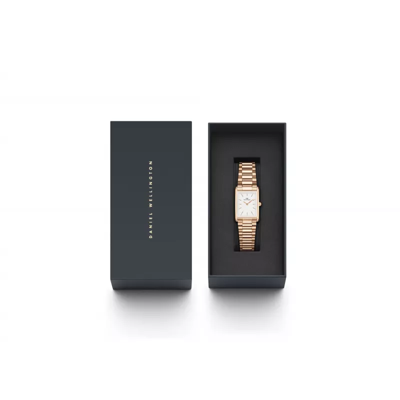 DANIEL WELLINGTON Quadro Women's Watch 32mm Rose Gold Stainless Steel Black Leather