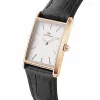 DANIEL WELLINGTON Quadro Women's Watch 32mm Rose Gold Stainless Steel Eggshell White Dial Black Leather Strap DW00100693