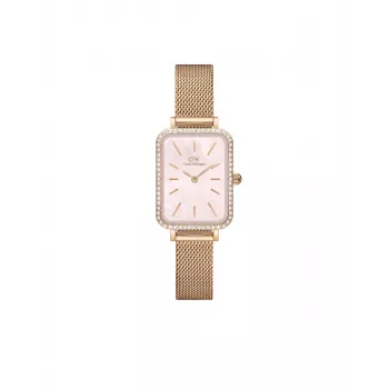 DANIEL WELLINGTON Quadro Women's Watch DW00100669 - 20mm Rose Gold Case, Black Leather Strap