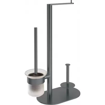 DEANTE 3-in-1 Toilet Set - Freestanding Toilet Paper Holder, Toilet Brush Holder, Spare Roll Holder - Matte Black - Rivalta Series