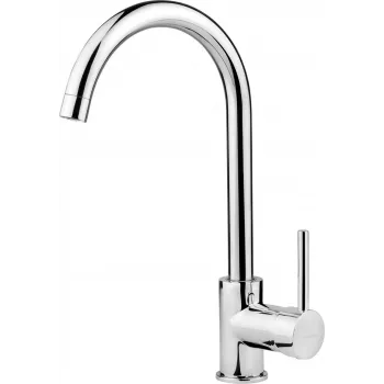 DEANTE Alga Single-Lever Kitchen Faucet with Swivel Spout, Chrome, Brass Body, Ceramic Cartridge, Flexible G 3/8 inch Connections, 360° Rotation