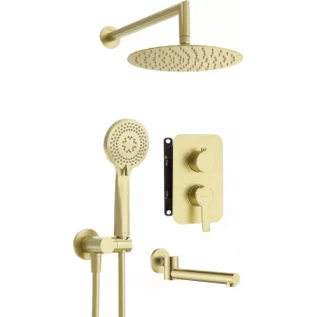 DEANTE Arnika Concealed Shower Set with Bath Spout, Gold, 250mm Rain Shower