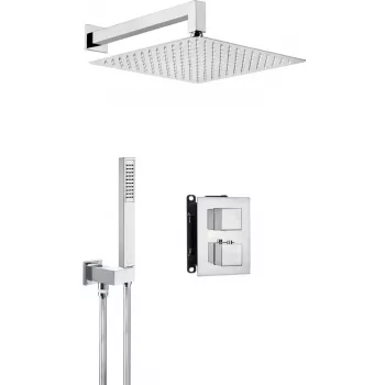 DEANTE Concealed Shower Set with Thermostatic BOX, Matte Black, 2 Outlets, 25 cm Rain Shower