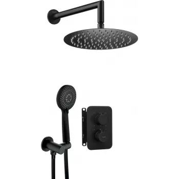 DEANTE Concealed Shower Set with Thermostatic BOX, Matte Black, 2 Outlets, Rain Shower 250 mm
