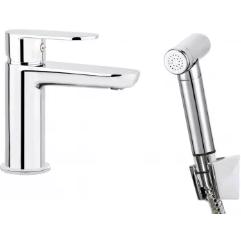 DEANTE Dokos Basin Faucet with Bidet Shower Head, Chrome, Single Lever Mixer, 1-Hole Deck-Mounted