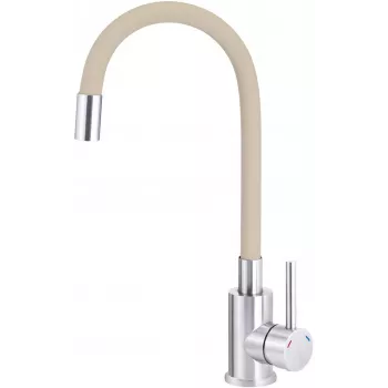 DEANTE Kitchen Faucet with Bent Spout, Chrome, Single-Lever, Pull-Out Spout, Brass