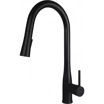 DEANTE Kitchen Faucet with Pull-Out Spout, Black Granite Composite, Single-Hole Deck Mount, Brass, 2-Function Spray