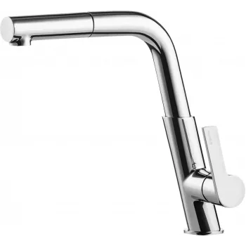 DEANTE Kitchen Faucet with Pull-Out Spout, Chrome, Single-Lever Mixer, Brass, 1-Hole Deck-Mounted, 360° Swivel, 7-Year Warranty