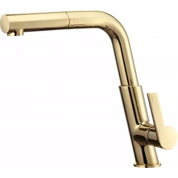 DEANTE Kitchen Faucet with Pull-Out Spout, Chrome, Single-Lever Mixer, Brass, Hiacynt Series