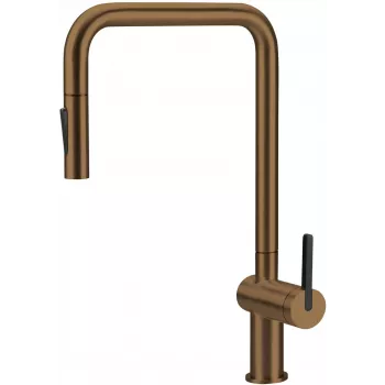 DEANTE Kitchen Faucet with Pull-Out Spout, Matte Black, Brass, Single-Lever, 350mm Height