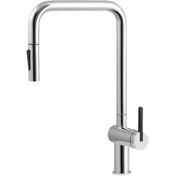 DEANTE Kitchen Faucet with Pull-Out Spout, Matte Black, Brass, Single-Lever, 360° Swivel, 377mm Height