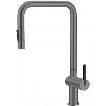 DEANTE Kitchen Faucet with Pull-Out Spout, Matte Black, Brass, Single-Lever, Deck-Mounted