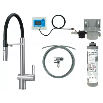 DEANTE Kitchen Faucet with Water Filtration Set, Flexible Spout, Matte Black, 3-Way