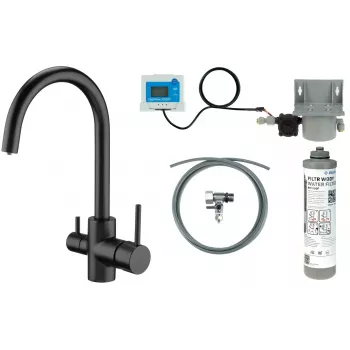 DEANTE Kitchen Faucet with Water Filtration Set, Matte Black, Brass, 3-Way