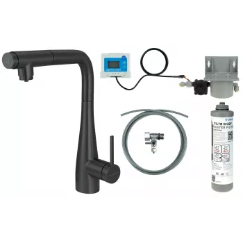 DEANTE Kitchen Faucet with Water Filtration System, Pull-Out Spout, Matte Black