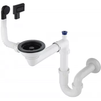 DEANTE Space-Saver Siphon for 1-Bowl Granite Sink – Compact Under-Sink Drainage, Grey/White