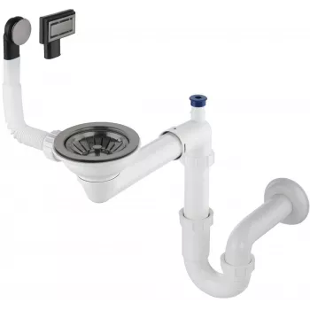 DEANTE Space-Saver Siphon for 1-Bowl Granite Sink - Compact Waste Kit with Stainless Steel Strainer