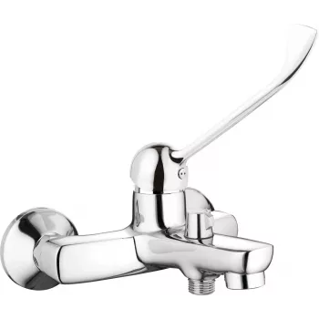 DEANTE Wall-Mounted Bath Faucet with Clinic Lever, Chrome, Brass, Single Lever Mixer, 150mm Connection Spacing, with Shower Set