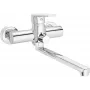 DEANTE Wall-Mounted Washbasin and Bath Mixer with Extended Spout - Hose Connection, Chrome, Arnika Series