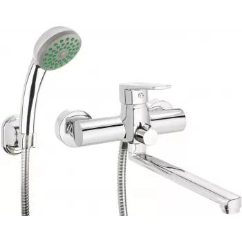 DEANTE Wall-Mounted Washbasin and Bath Mixer with Shower Set, Matte Black, Single Lever, Brass