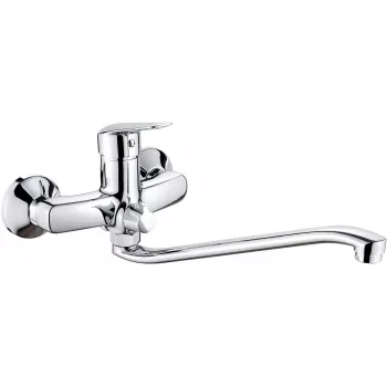 DEANTE Wall-Mounted Washbasin Mixer with Extended Spout - Hose Connection, Chrome, Neo Series