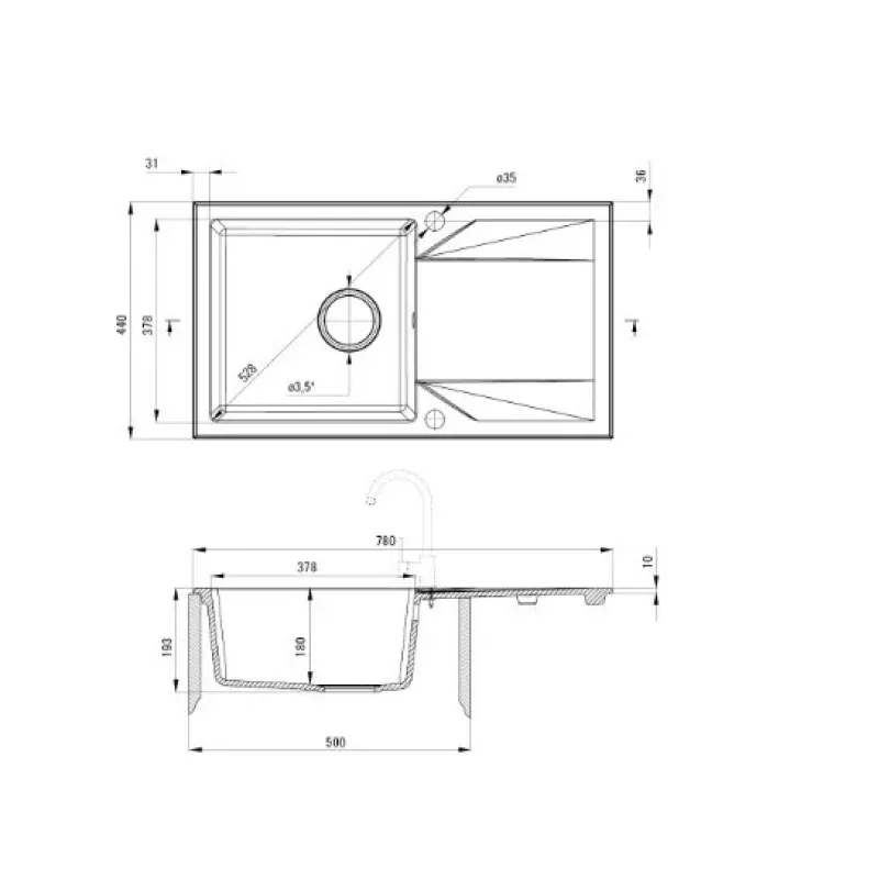 DEANTE ZQJ T113 1-Bowl Granite Sink with Drainer, Graphite
