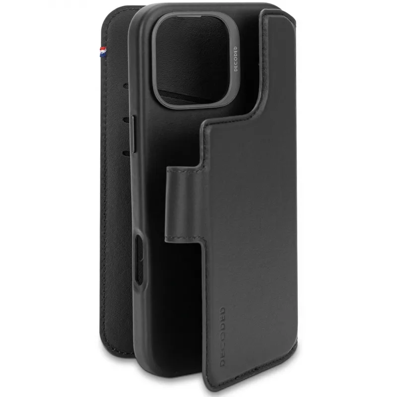 Decoded Leather Detachable Wallet Case for iPhone 16 Pro Max, MagSafe Compatible, Black