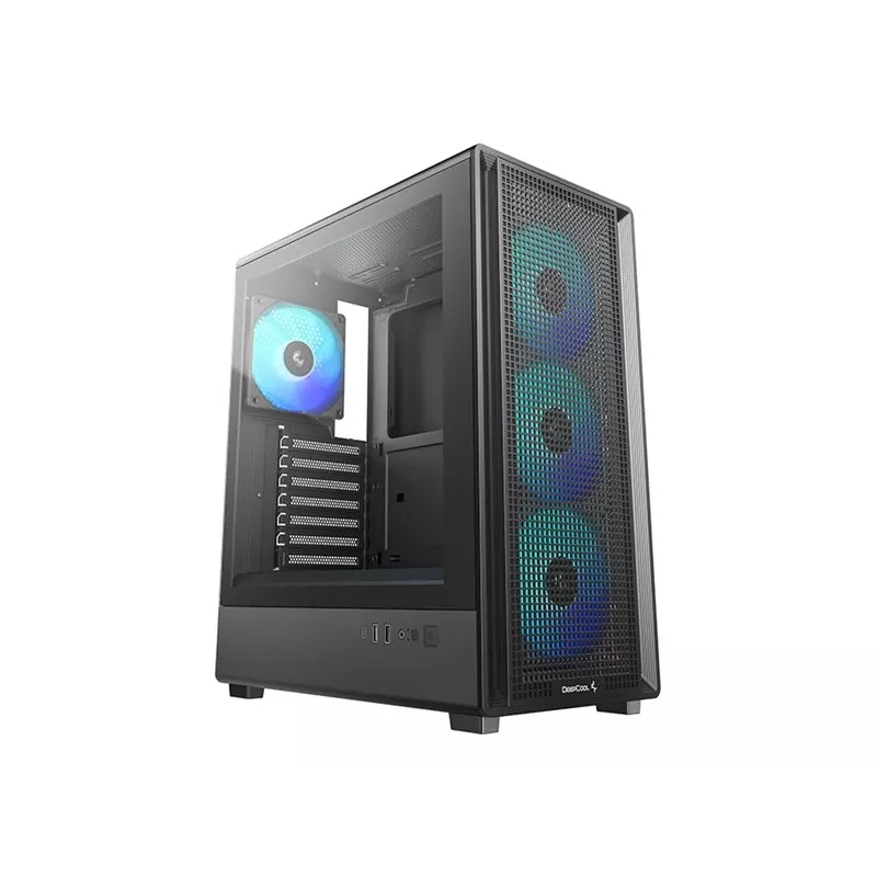Deepcool CC550 4F Mid Tower Case, 4x 120mm LED Fans, Tempered Glass, Black