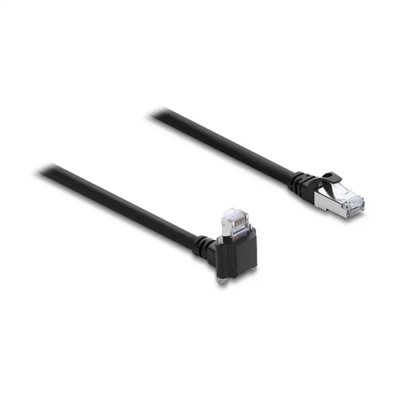 Delock 4m GigE Camera Cable Cat.6 S/FTP RJ45 90° Angled Screw Lock to RJ45 Straight - Black