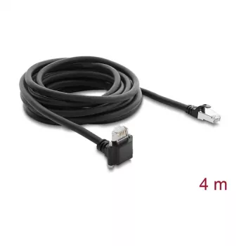 Delock 4m GigE Camera Cable Cat.6 S/FTP RJ45 90° Angled Screw Lock to RJ45 Straight - Black