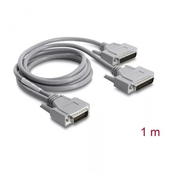 Delock Adapter Y-Cable Serial RS-232 LFH D-Sub HD 60 Pin Male to 2x D-Sub 25 Pin Male, 1 m, Grey